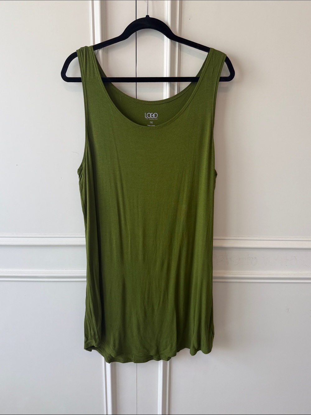 LOGO by Lori Goldstein Olive Scoop Neck Tank